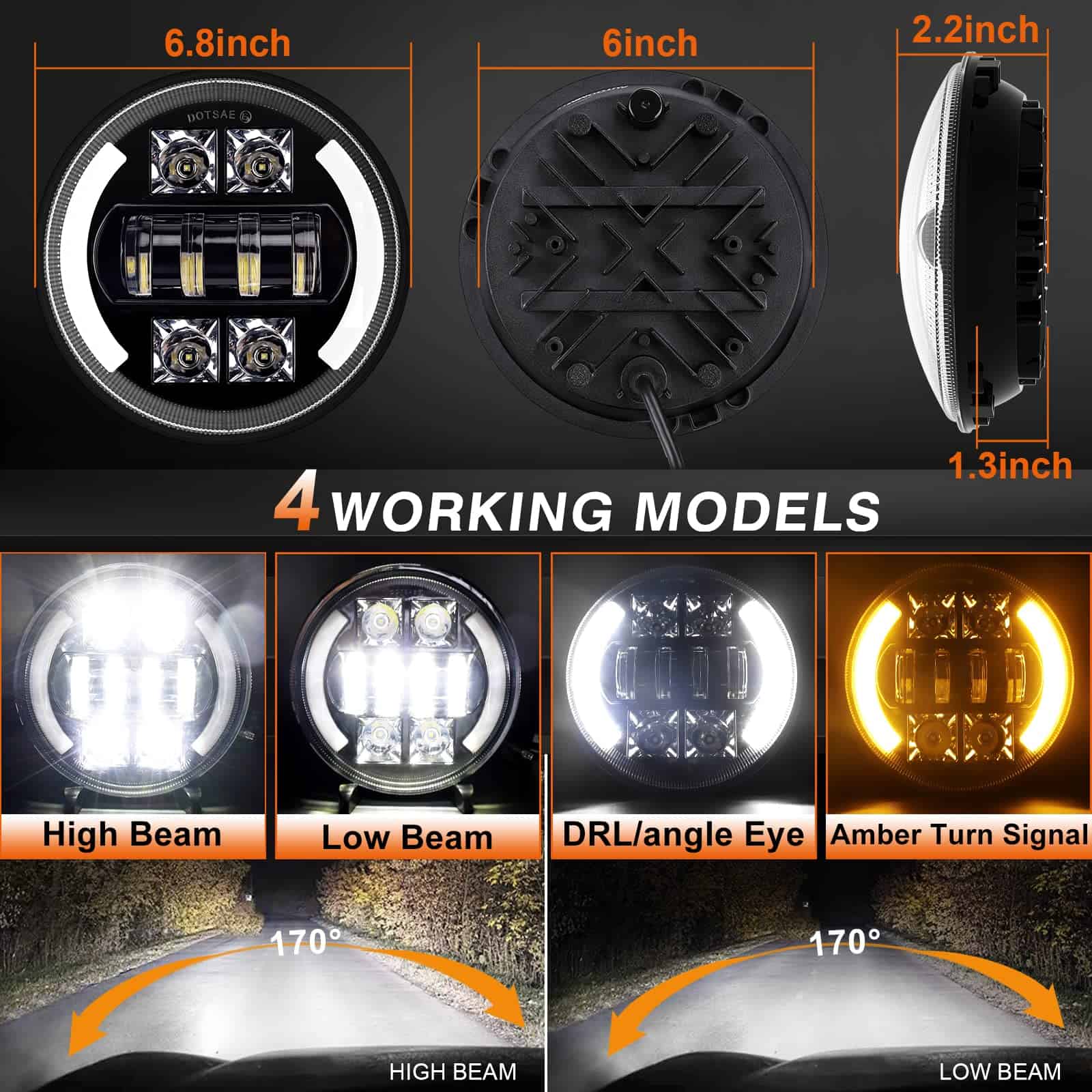 Faros delanteros LED de 7 pulgadas AUTOOMMO 5000Lms 60W con - Imagen 5