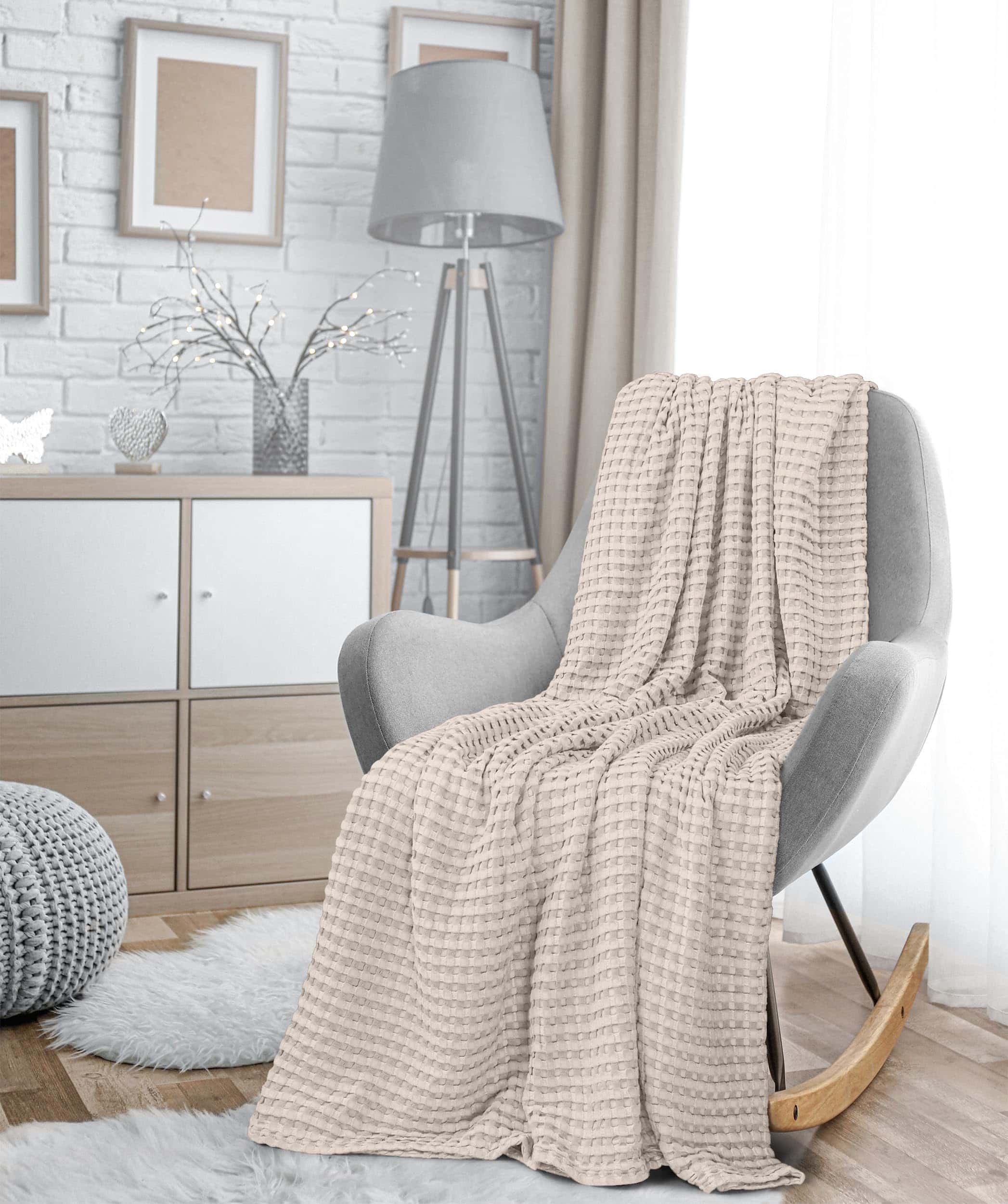 Manta de Waffle de Algodón 100% en Color Caqui 300 GSM - Imagen 7