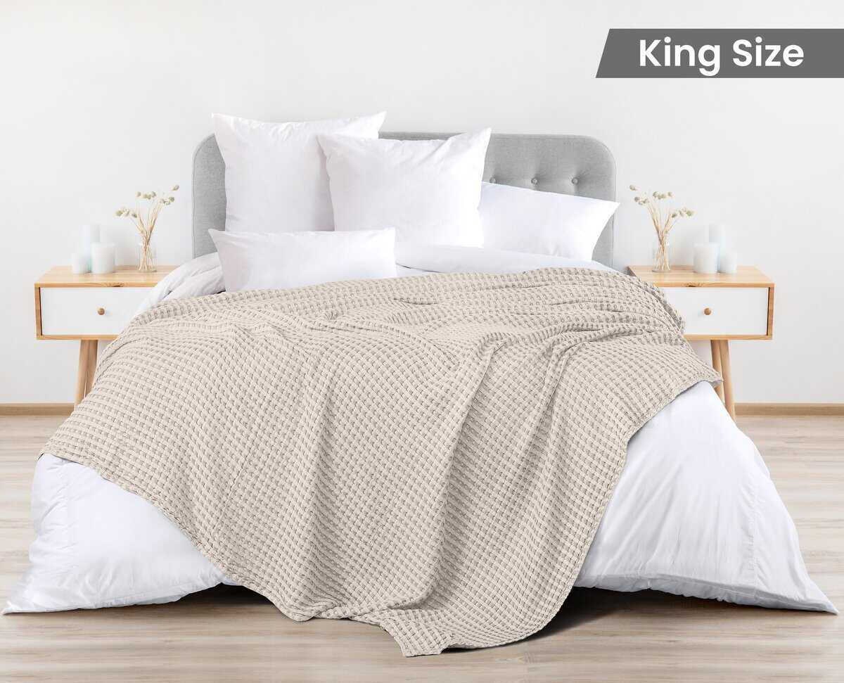 Manta de Waffle de Algodón 100% en Color Caqui 300 GSM - Imagen 3