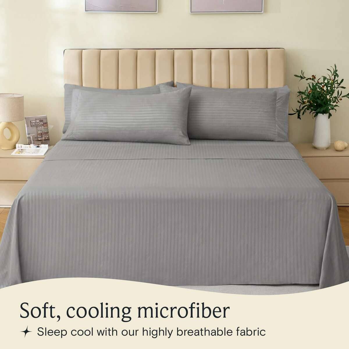 Juego de sábanas LuxClub de 6 piezas, -Gris Claro - Imagen 4