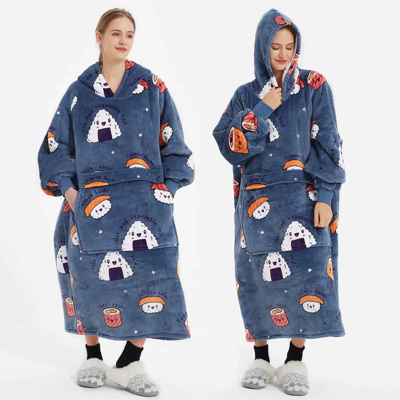 Manta con capucha para adultos con diseño de sushi y forro - Imagen 7