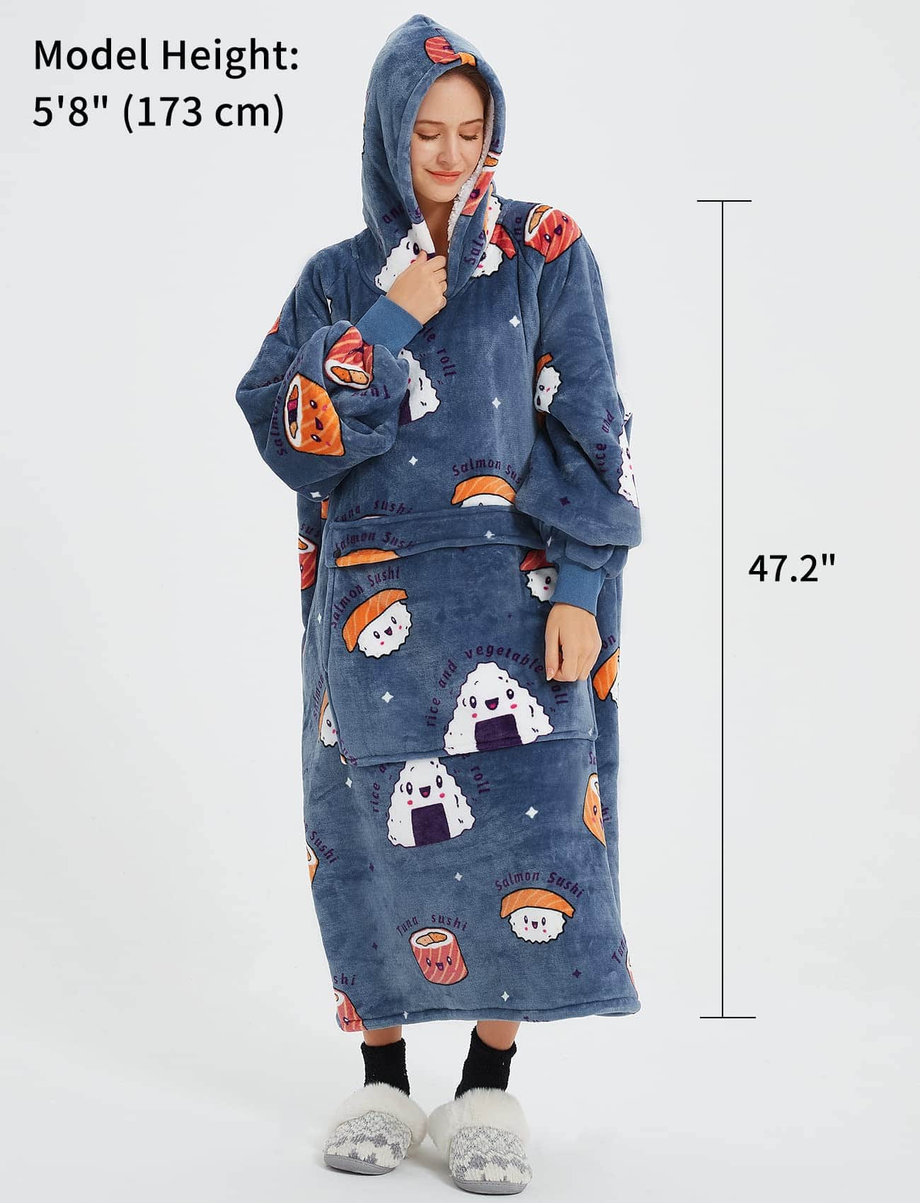 Manta con capucha para adultos con diseño de sushi y forro - Imagen 5