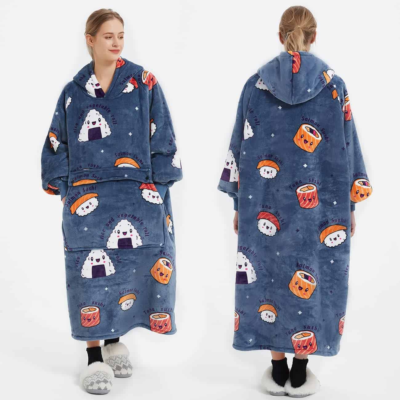 Manta con capucha para adultos con diseño de sushi y forro - Imagen 6