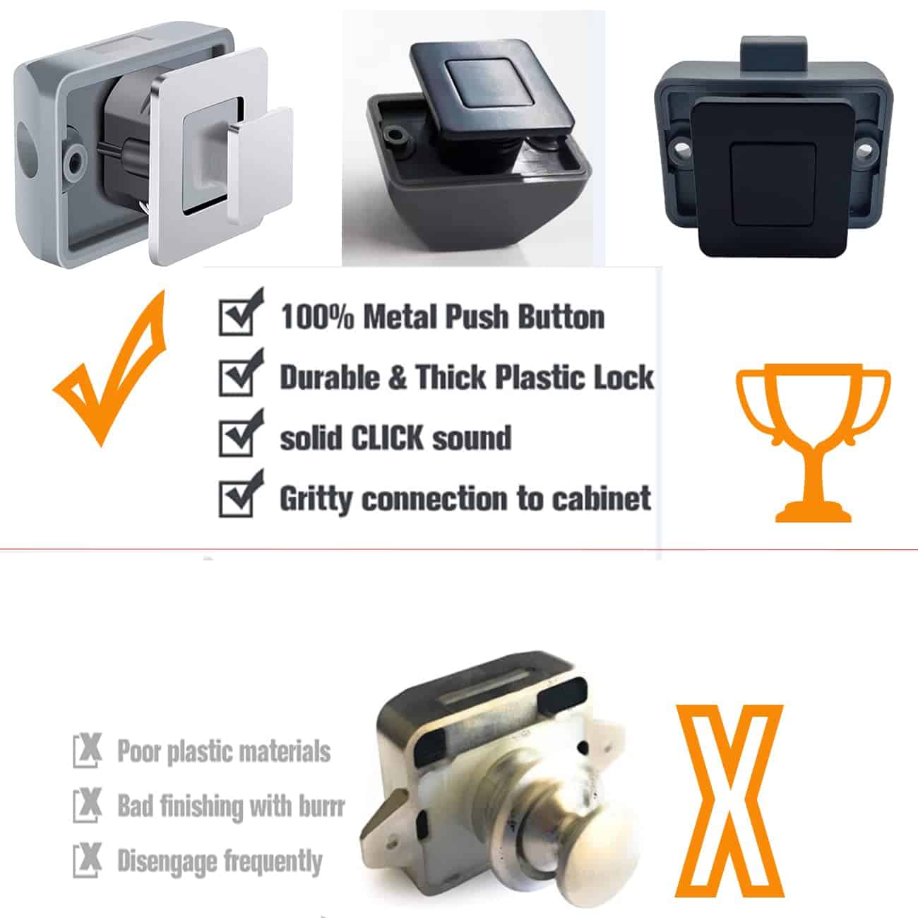 Cerraduras de gabinete RV TANFEI, Botón de metal, Perilla - Imagen 3