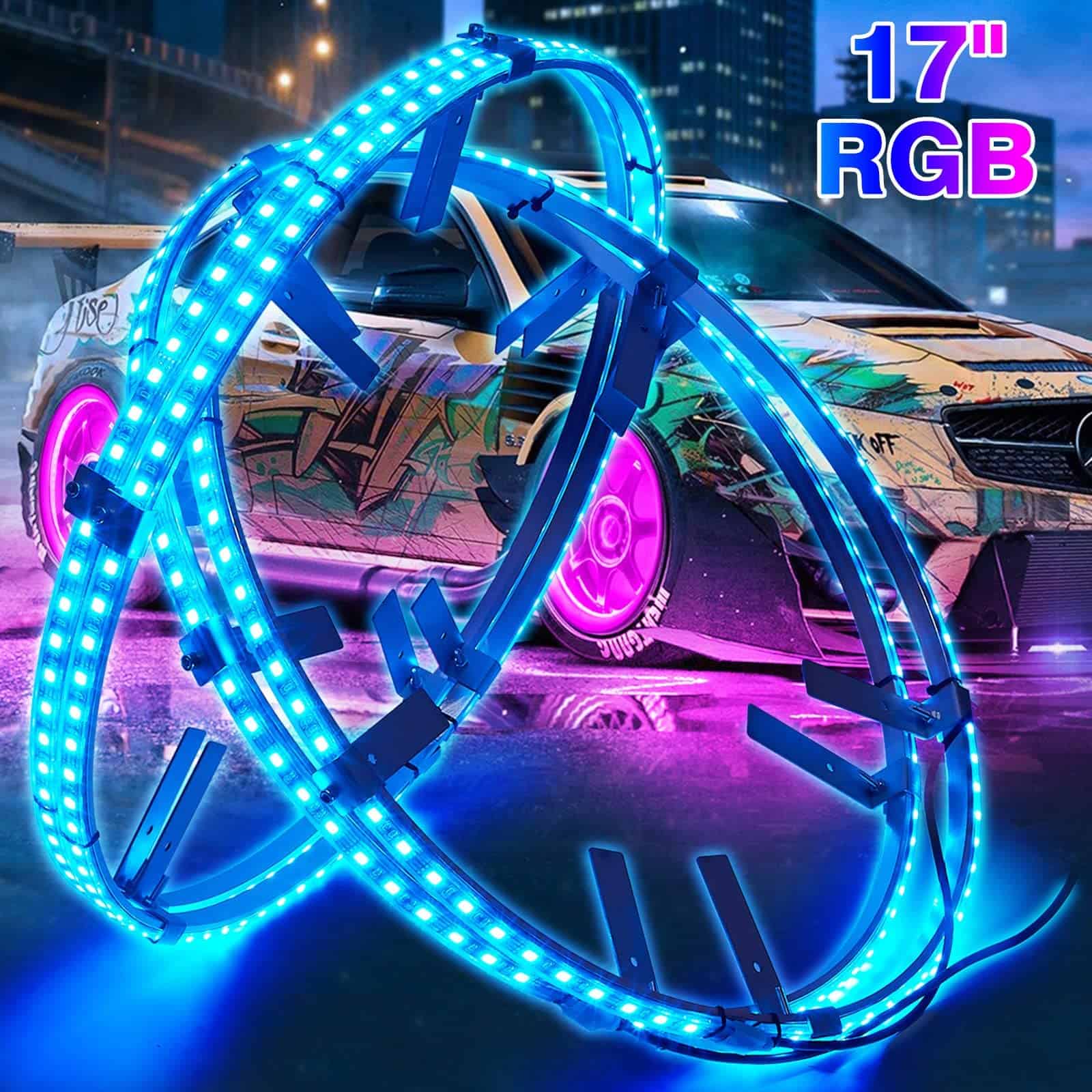 GOGOONE 4PCs Kit de Luces de Aro de Rueda RGB de 17” con - Imagen 3