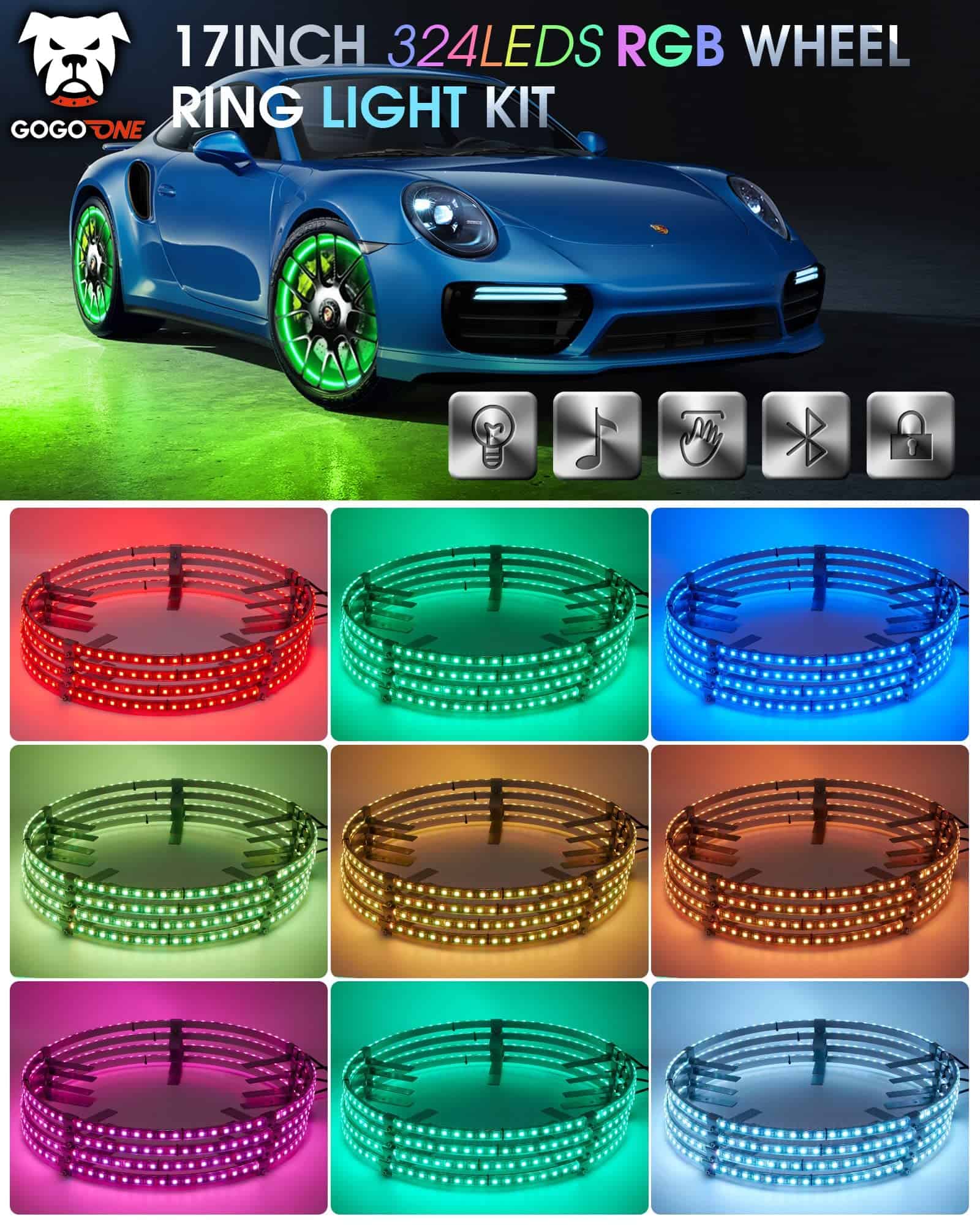 GOGOONE 4PCs Kit de Luces de Aro de Rueda RGB de 17” con - Imagen 4