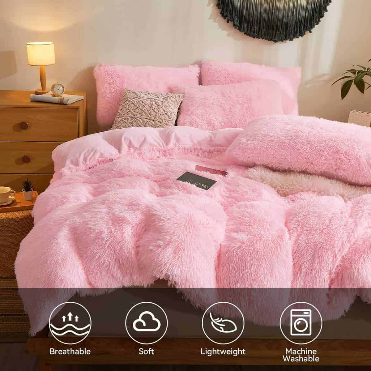 Juego de edredón de felpa rosada Besfunny Queen - 3 piezas - Imagen 4