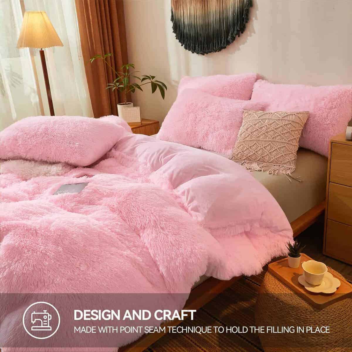 Juego de edredón de felpa rosada Besfunny Queen - 3 piezas - Imagen 6