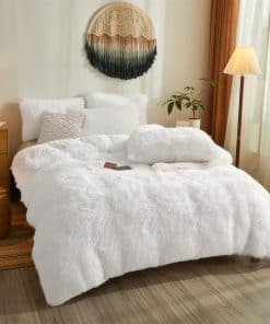 Set de edredón de felpa blanco para cama Queen - Edredón de