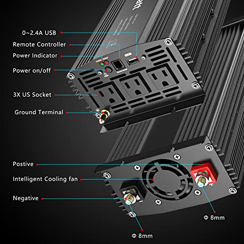 Inversor de Corriente 1500W Onda Sinusoidal Pura DC 12v a - Imagen 4