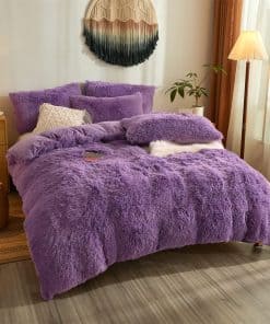 Juego de Edredón de Piel Sintética Morado para Queen -