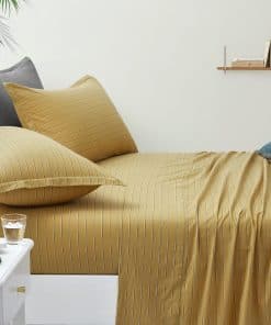 Juego de sábana ajustable de algodón lavado a rayas retro