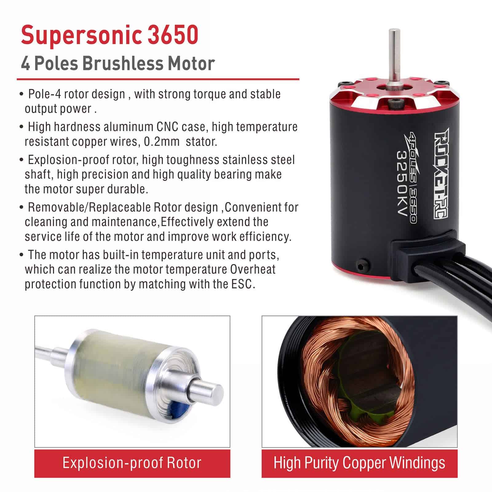 Motor sin Escobillas Surpass RC 3650 V2 3650 3250KV 4 Polos - Imagen 5