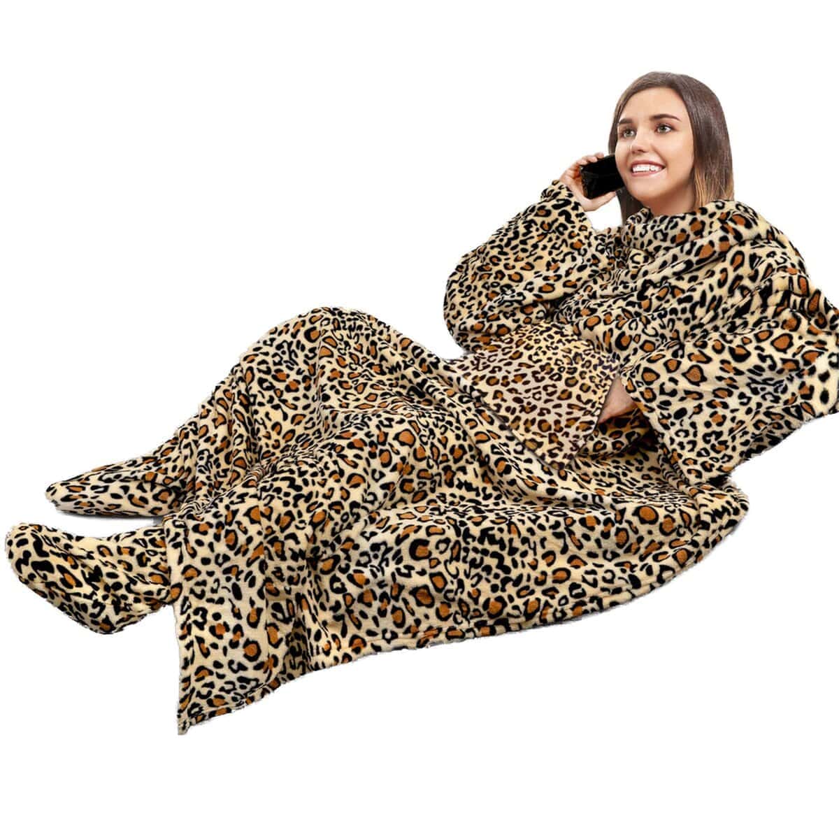 Manta Sherpa PAVILIA con Mangas, Bolsillo -Guepardo