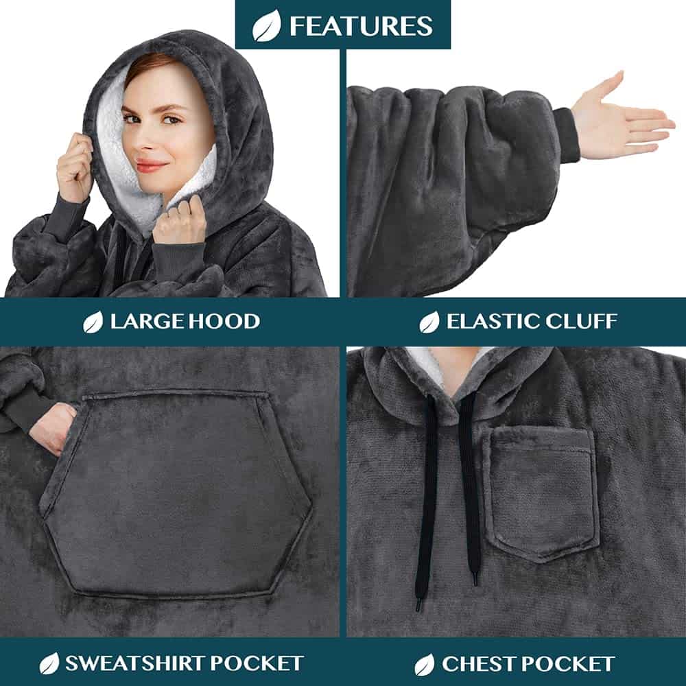 Manta con capucha PAVILIA para mujeres Gris, Manta usable - Imagen 4