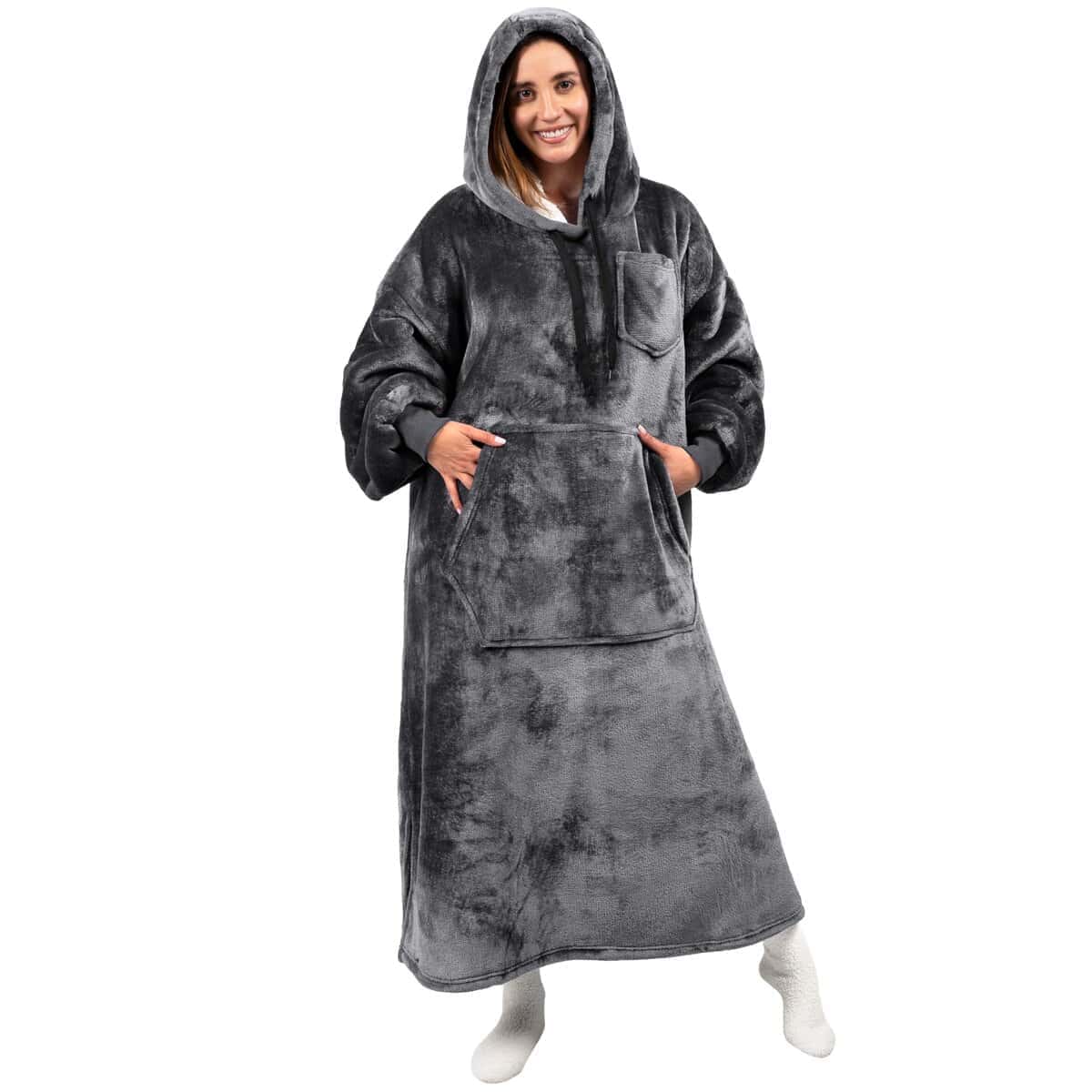 Manta con capucha PAVILIA para mujeres Gris, Manta usable - Imagen 7