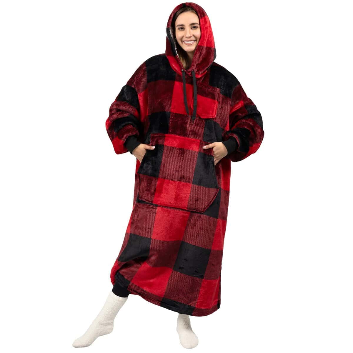 Manta con capucha PAVILIA para Mujer Roja, Manta Sherpa