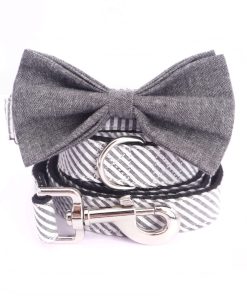 Collar para Perro con Corbata de Rayas Negras y Denim