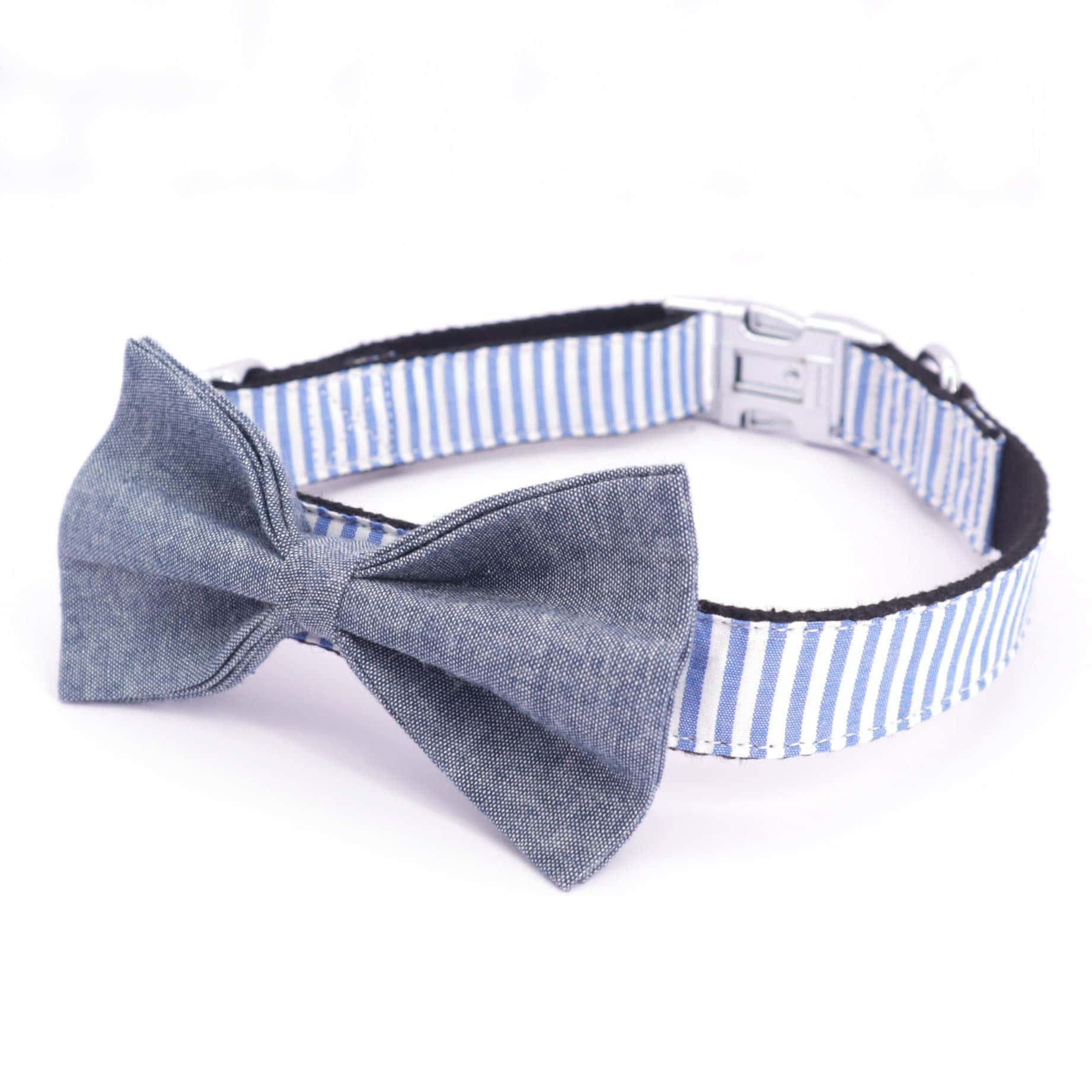 Collar para perro con corbata de rayas azules y lazo de - Imagen 6
