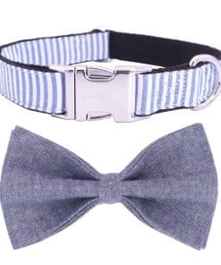 Collar con Corbata de Moño para Perro con Rayas Azules y