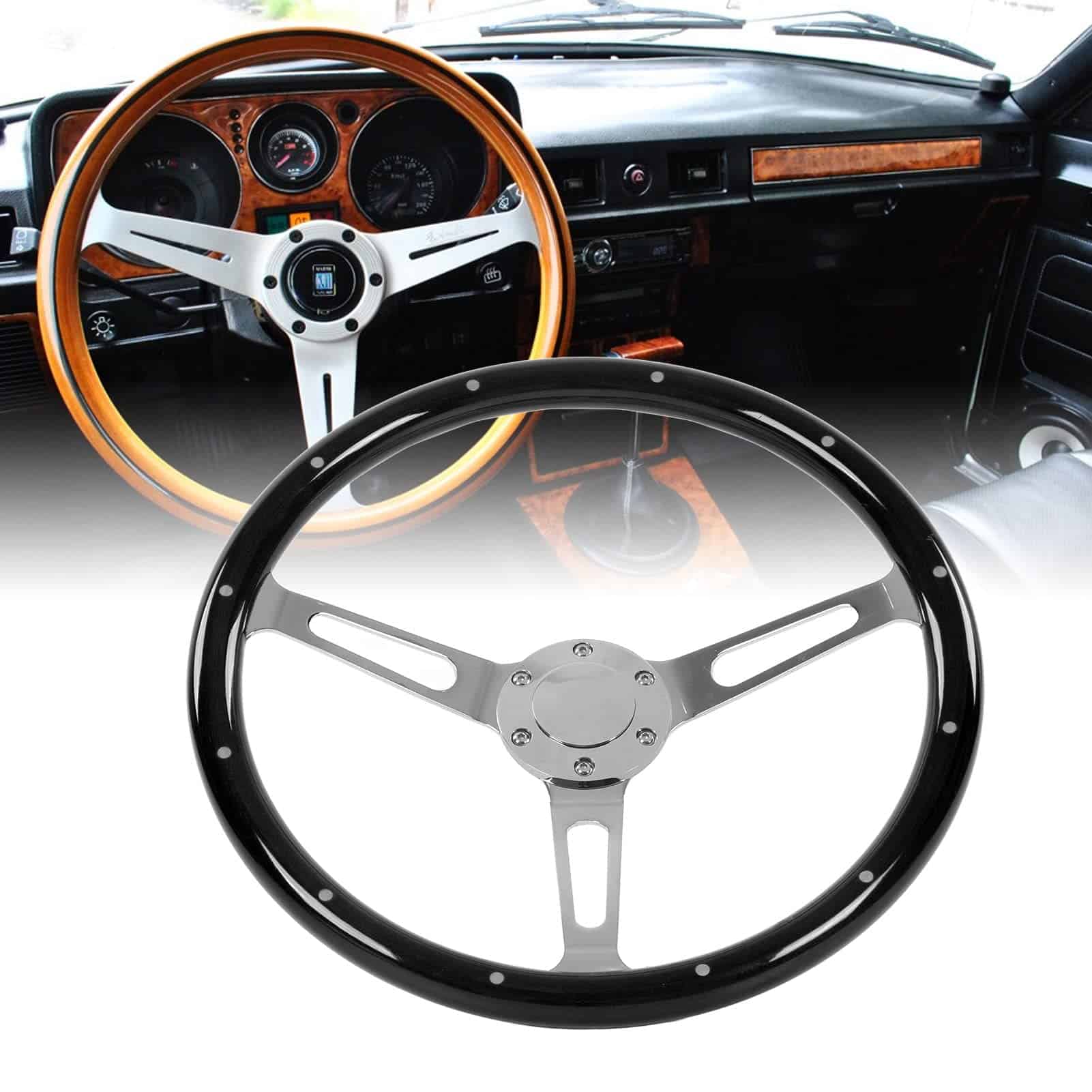 Volante Clásico, 380mm/15in Universal Volante de Madera con - Imagen 3