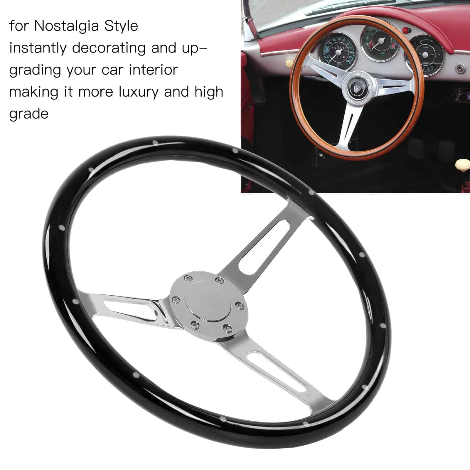 Volante Clásico, 380mm/15in Universal Volante de Madera con - Imagen 5