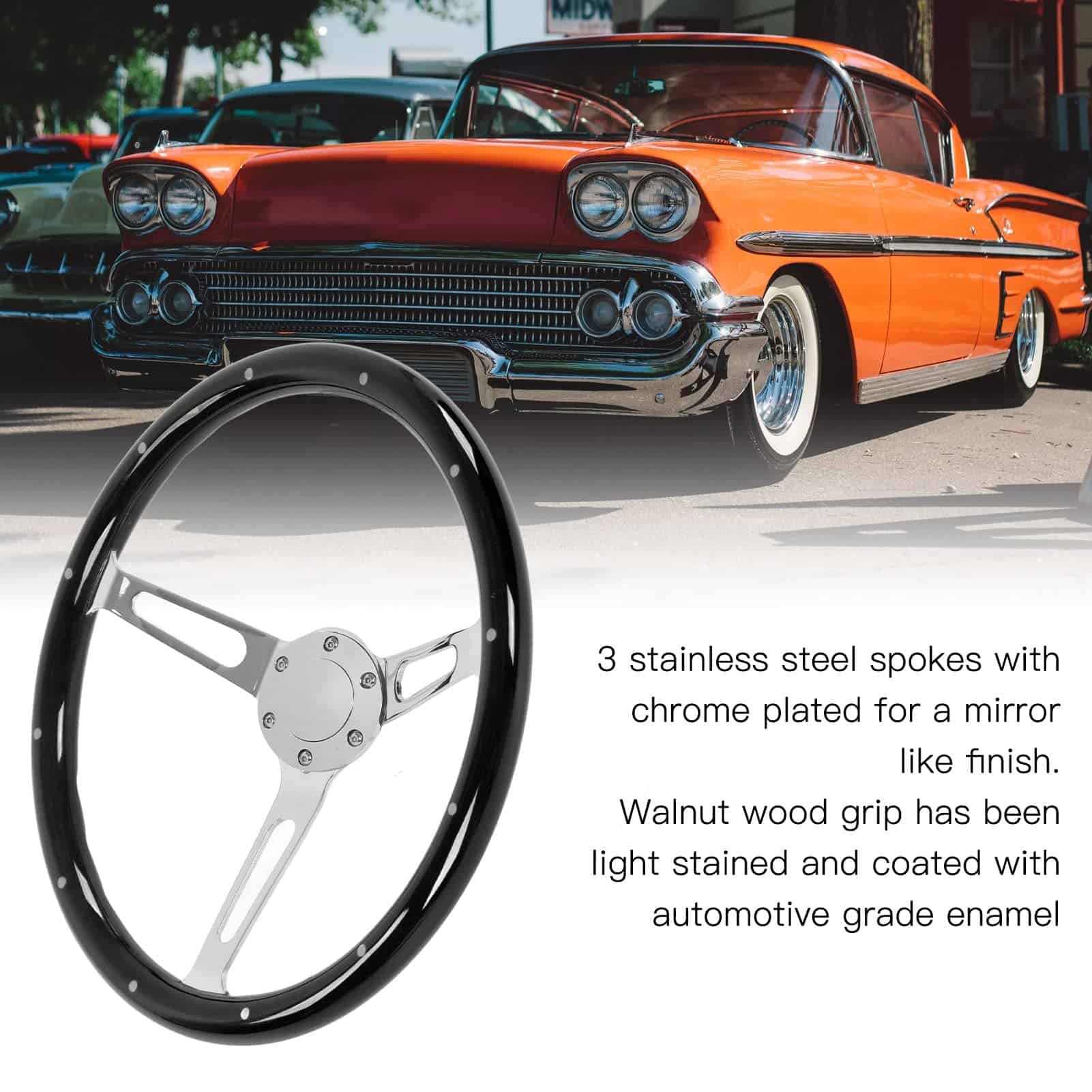 Volante Clásico, 380mm/15in Universal Volante de Madera con - Imagen 4