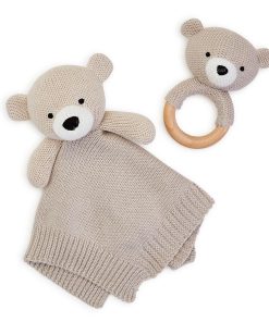 Conjunto de Peluche y Sonajero de Oso de Punto de Dos's