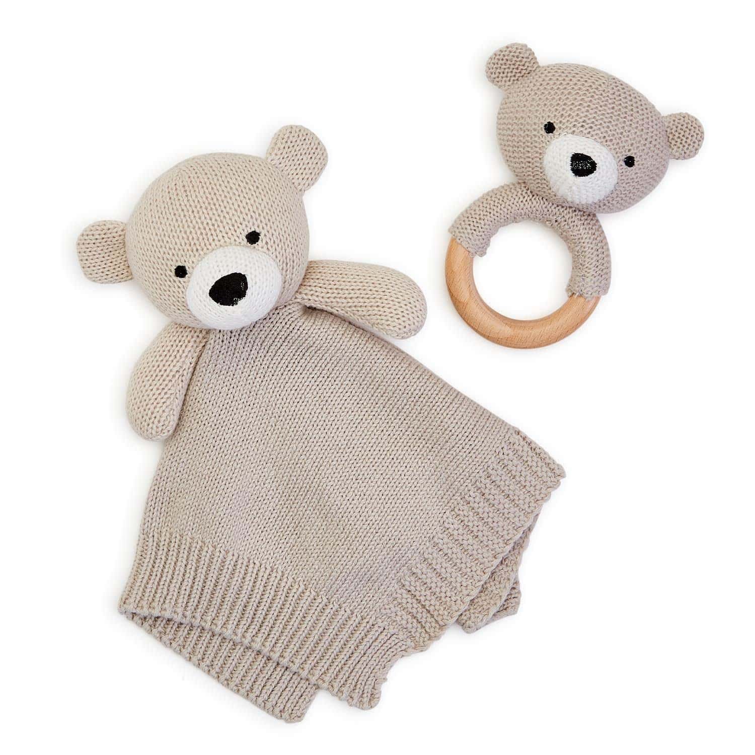 Conjunto de Peluche y Sonajero de Oso de Punto de Dos's