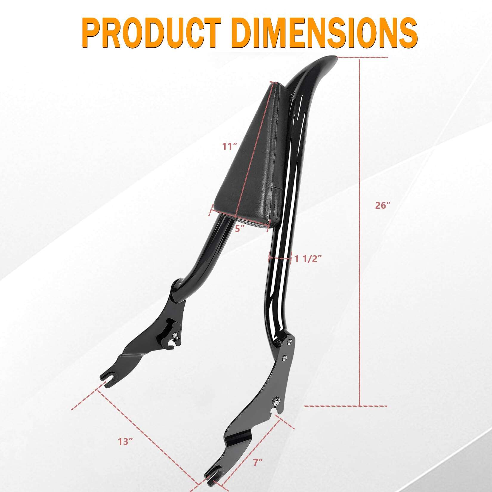 26" Sissy Bar Negro de Altura, Respaldo de Pasajero - Imagen 3
