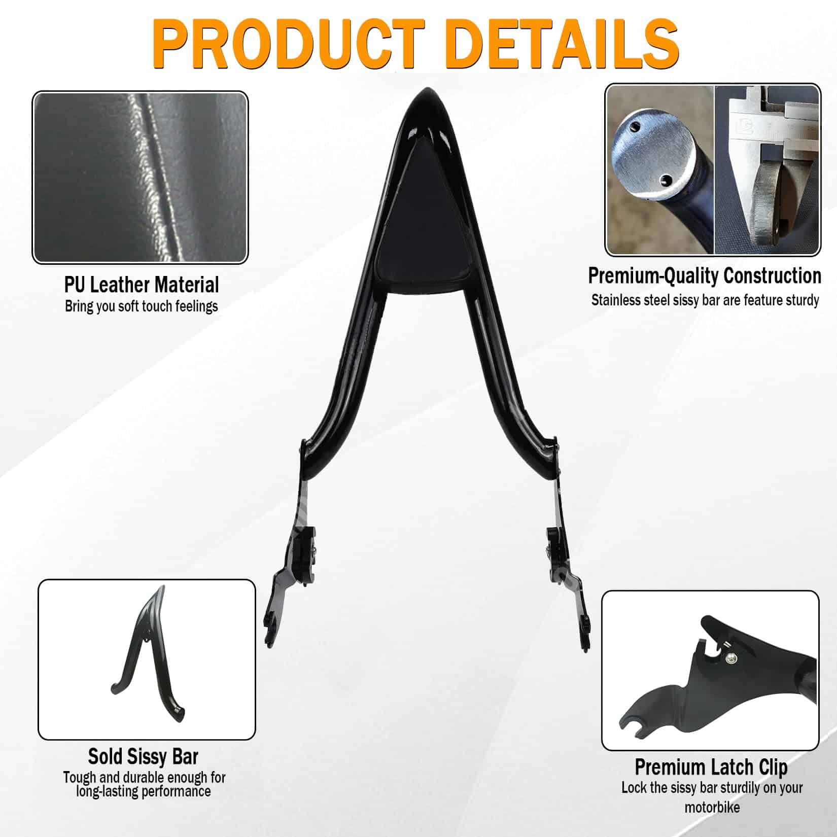 26" Sissy Bar Negro de Altura, Respaldo de Pasajero - Imagen 4