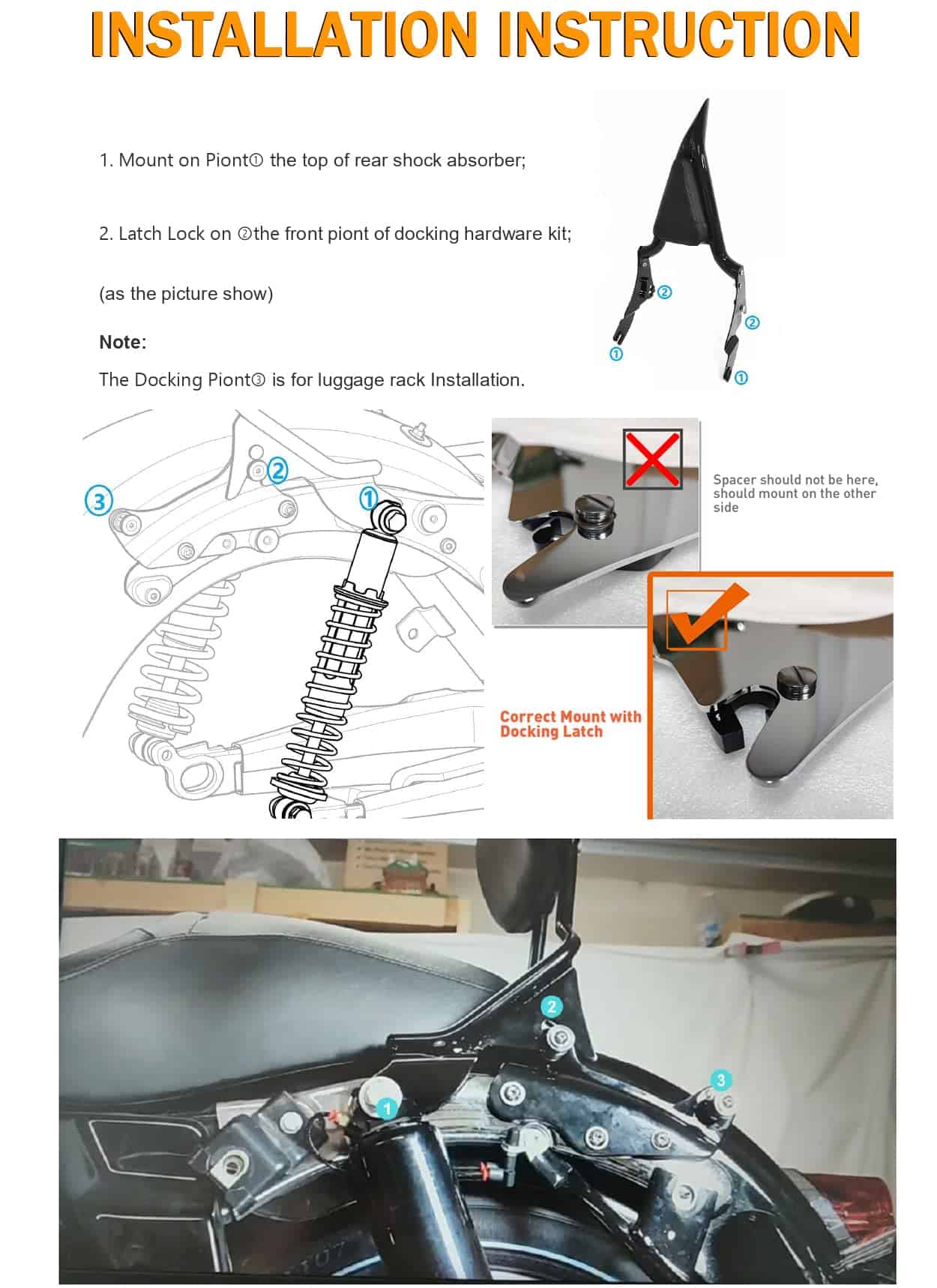 26" Sissy Bar Negro de Altura, Respaldo de Pasajero - Imagen 8