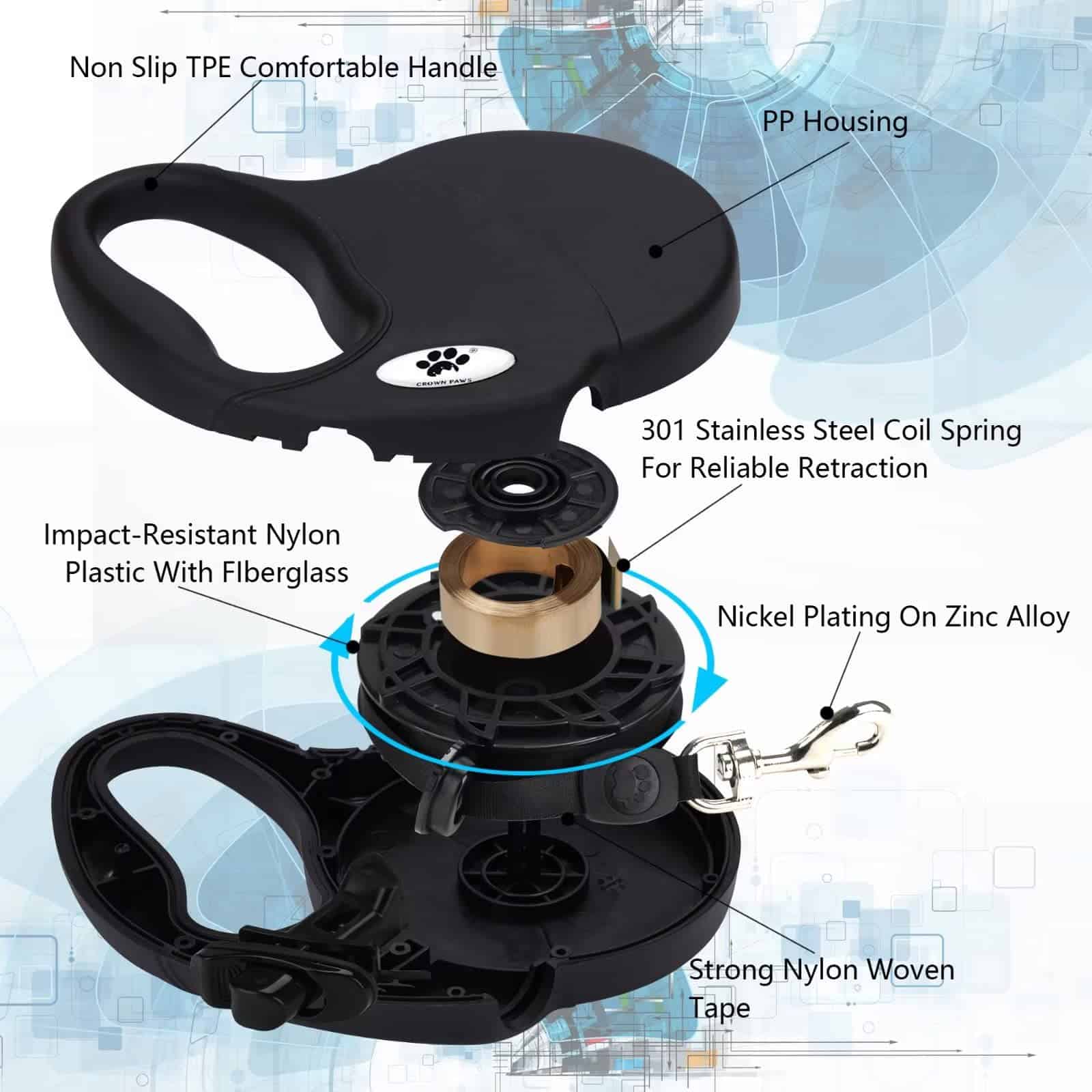 Correa retráctil de 16 pies CROWN PAWS para perros de raza - Imagen 5