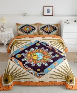 Juego de Edredón Sun Moon Trippy Queen, Set de Cama Exótico