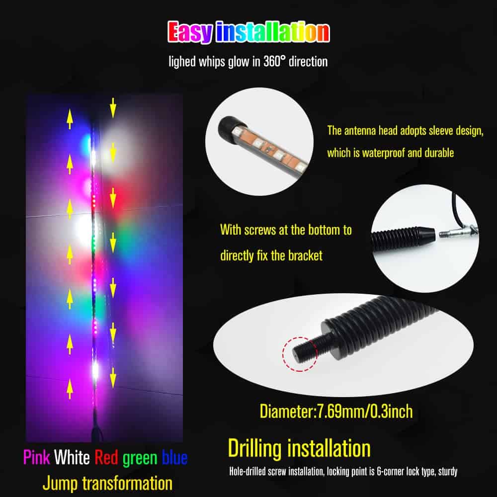YEORO 2pcs Luces de Antena LED RGB, Doble Tiras de LED - Imagen 5