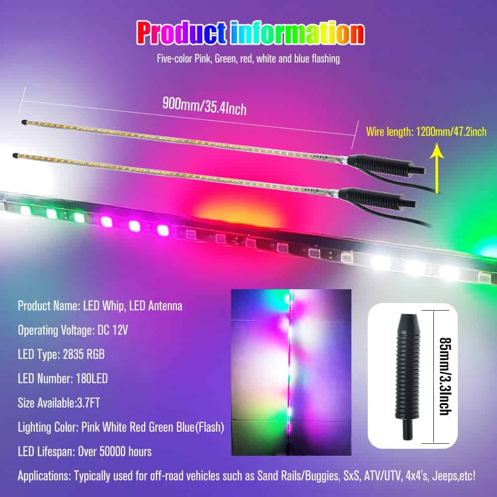YEORO 2pcs Luces de Antena LED RGB, Doble Tiras de LED - Imagen 8
