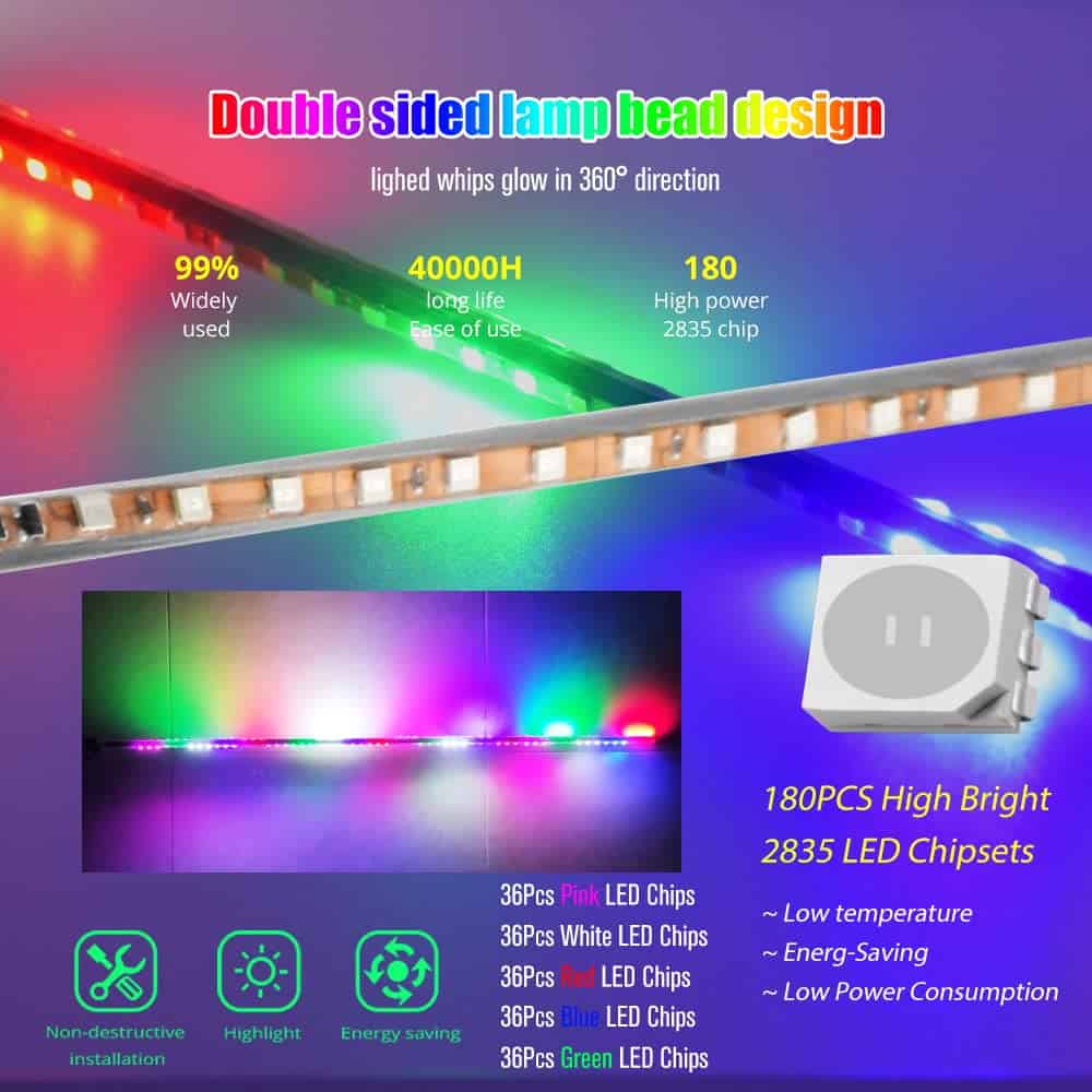 YEORO 2pcs Luces de Antena LED RGB, Doble Tiras de LED - Imagen 3