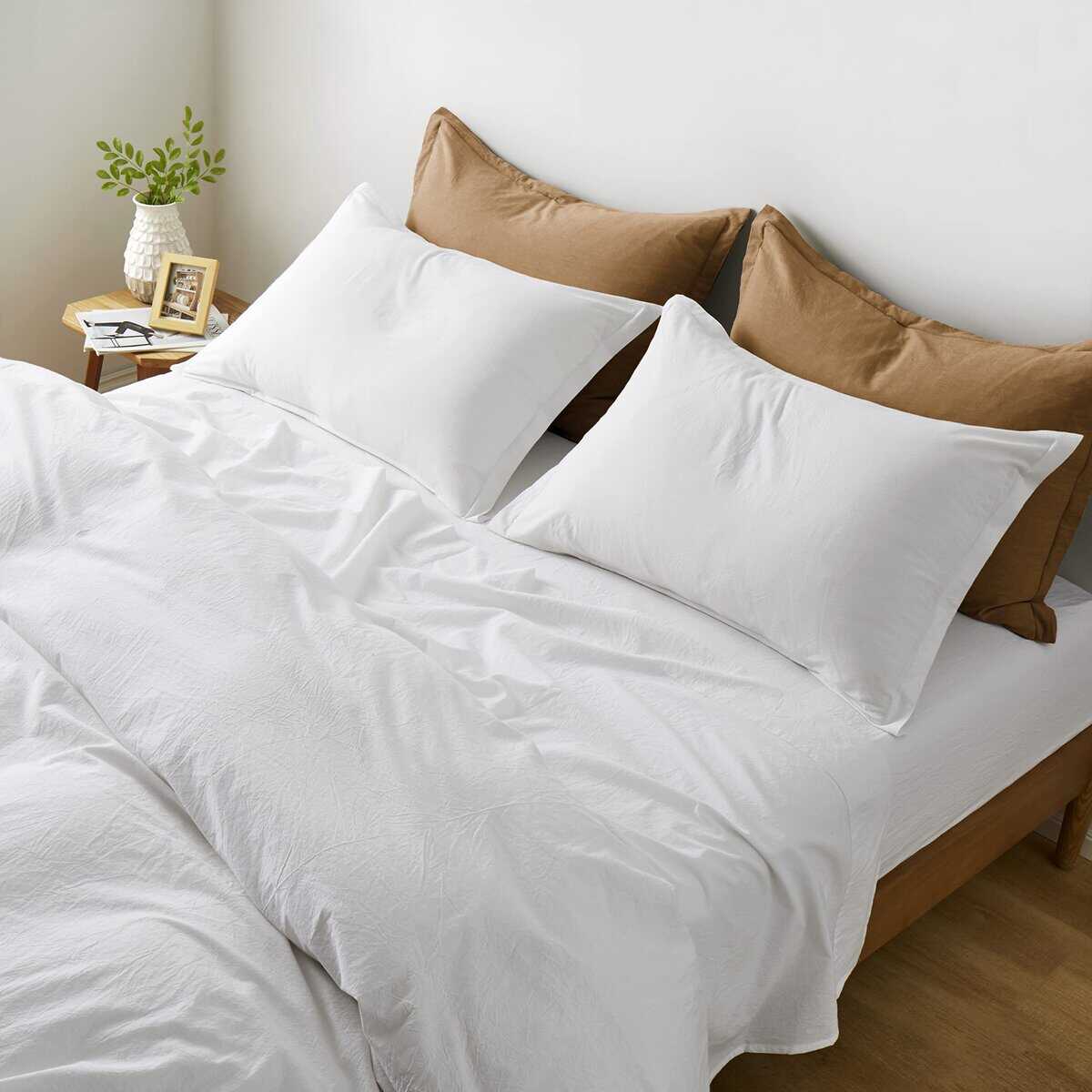 Juego de Funda de Edredón de Algodón Lavado -Blanco