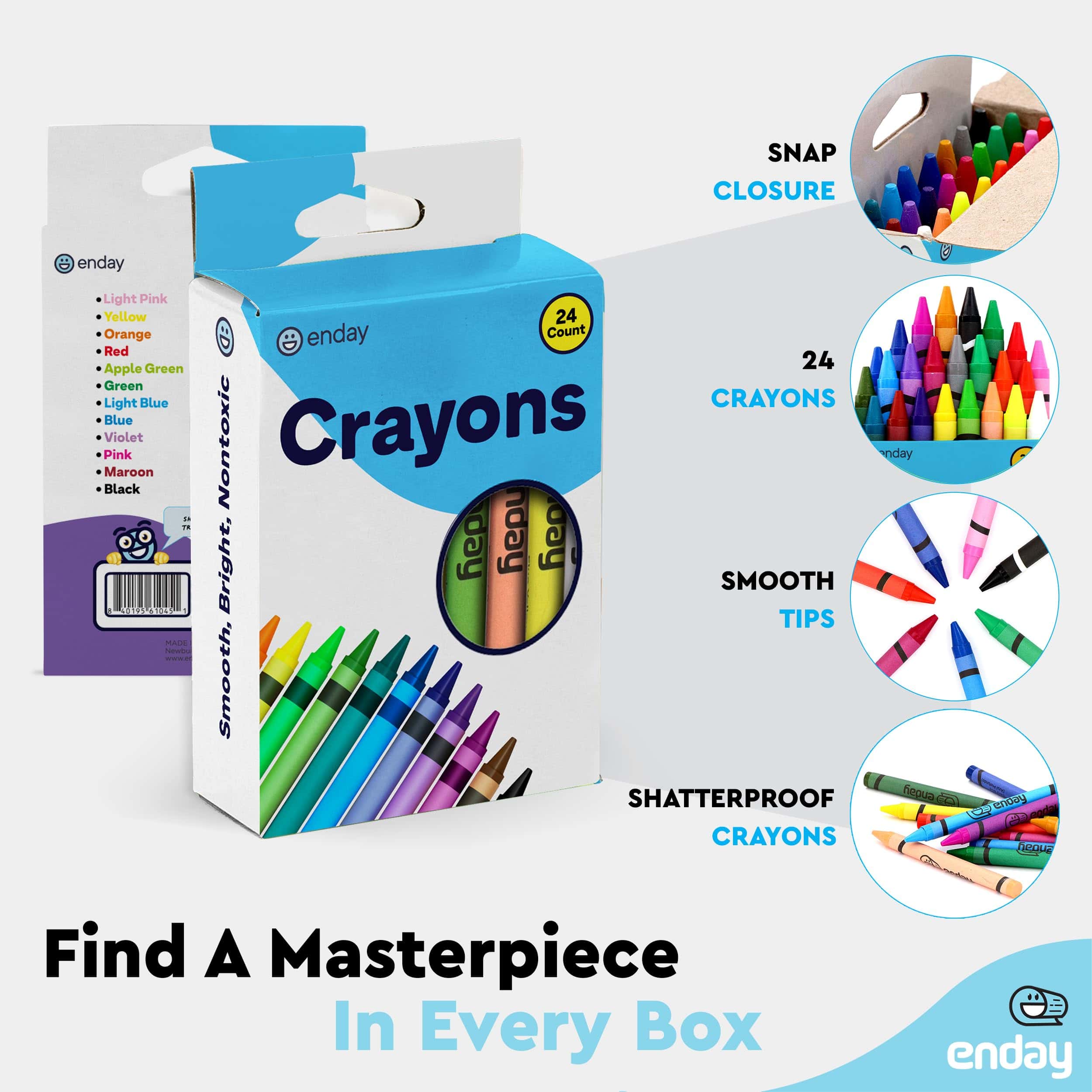 Crayones Enday 24 unidades, Caja de Crayones para Niños, - Imagen 3