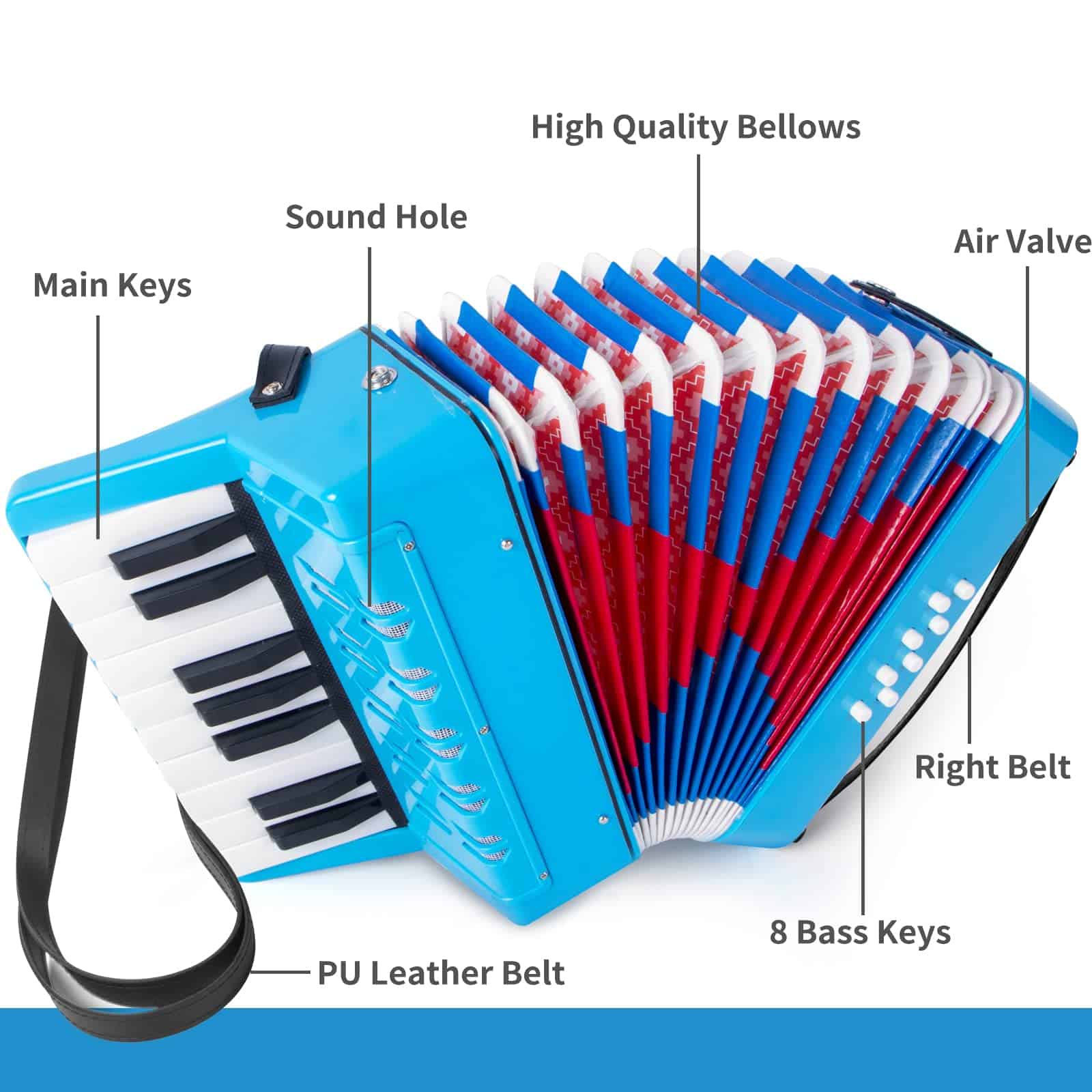 Acordeón, 17 Teclas Acordeón de Piano para Niños 8 Bajos - Imagen 4