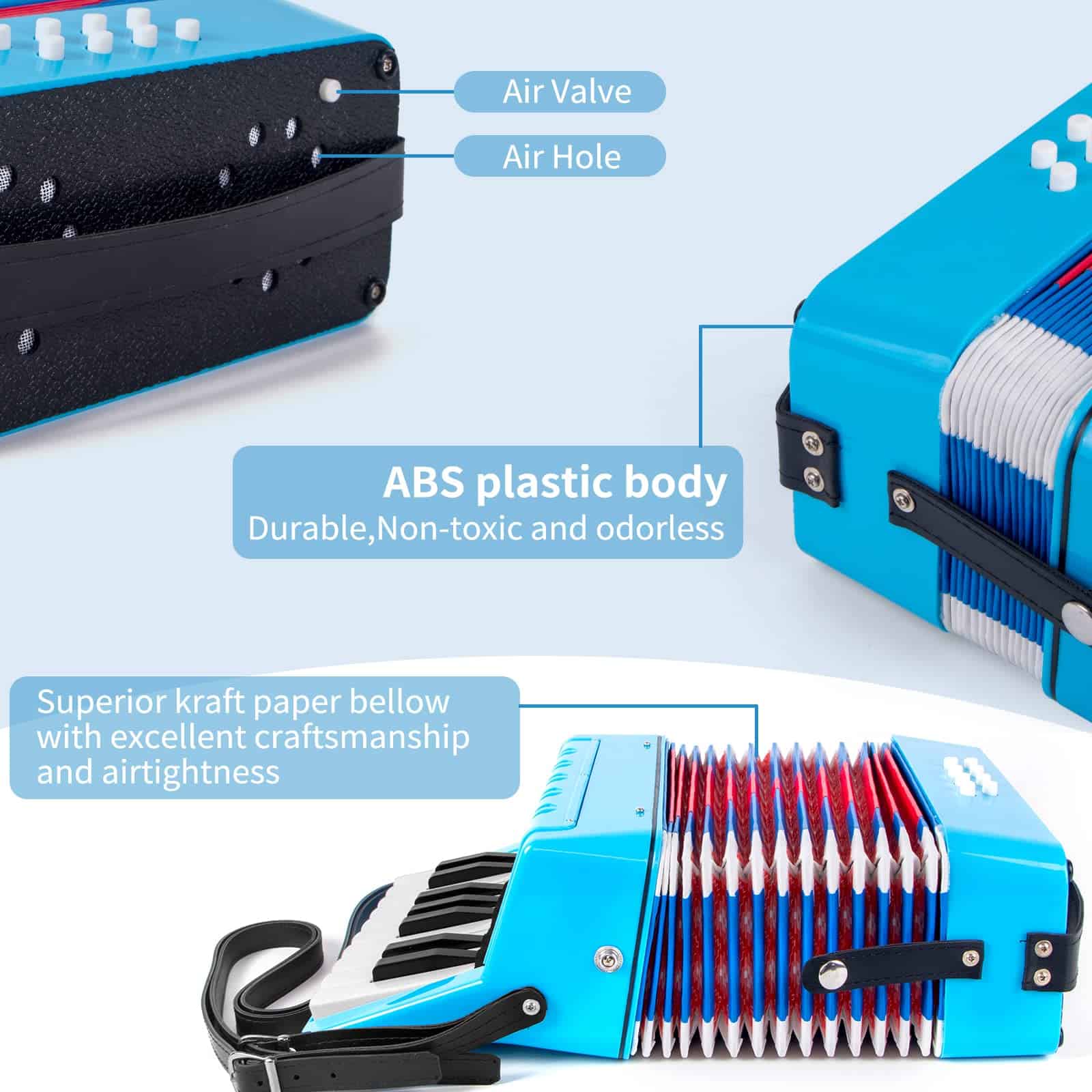 Acordeón, 17 Teclas Acordeón de Piano para Niños 8 Bajos - Imagen 5