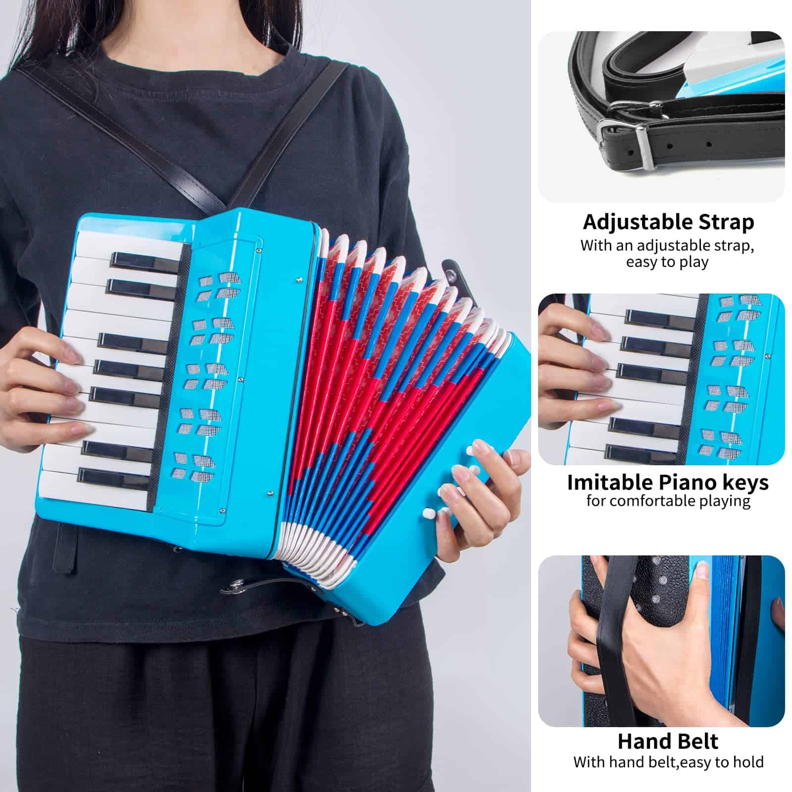 Acordeón, 17 Teclas Acordeón de Piano para Niños 8 Bajos - Imagen 6