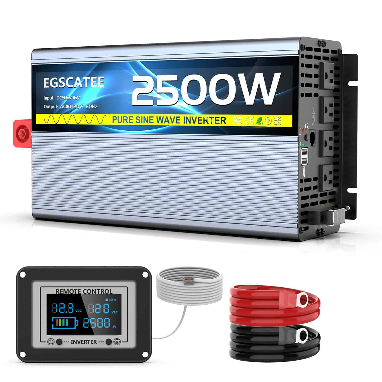 Inversor de Onda Sinusoidal Pura EGSCATEE 2500W 12V DC a