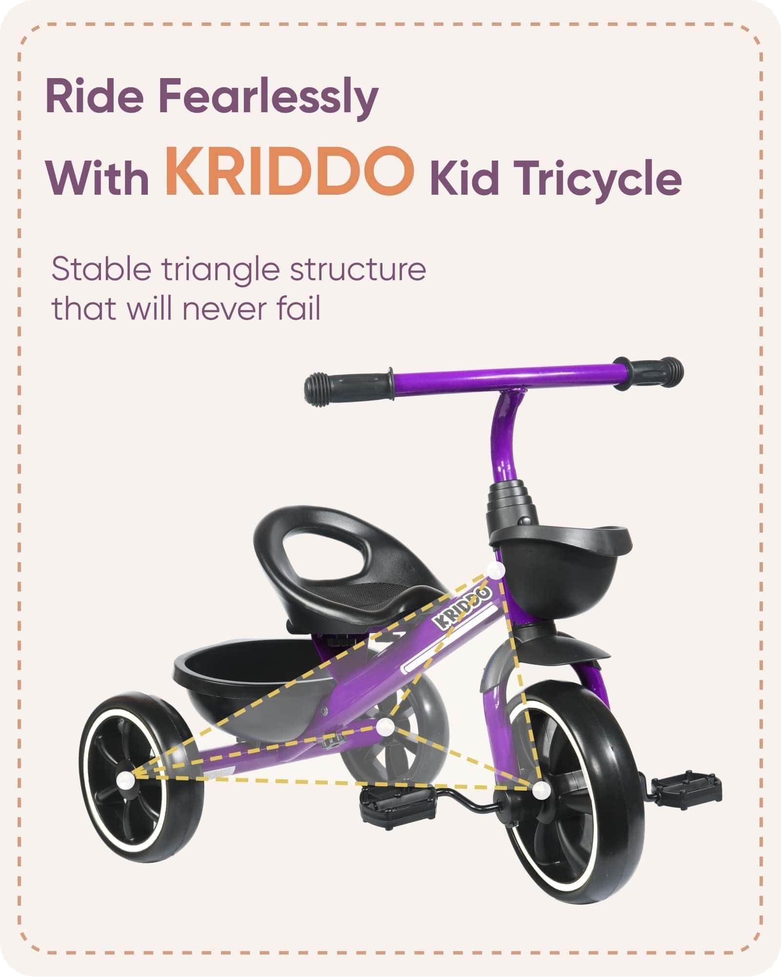 Triciclo para Niños KRIDDO Edad 24 Meses a 4 -Morado - Imagen 7