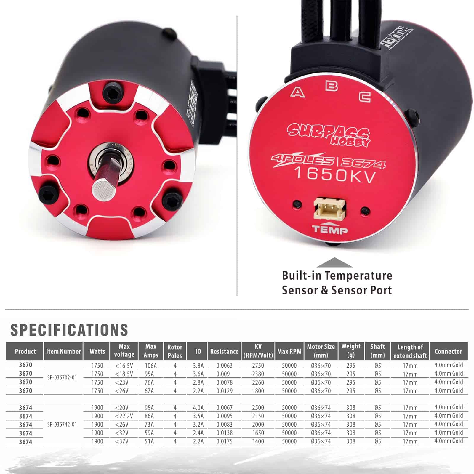 Motor Brushless 3674 1650kv Supersonic Rc Surpass, 4 Polos - Imagen 7