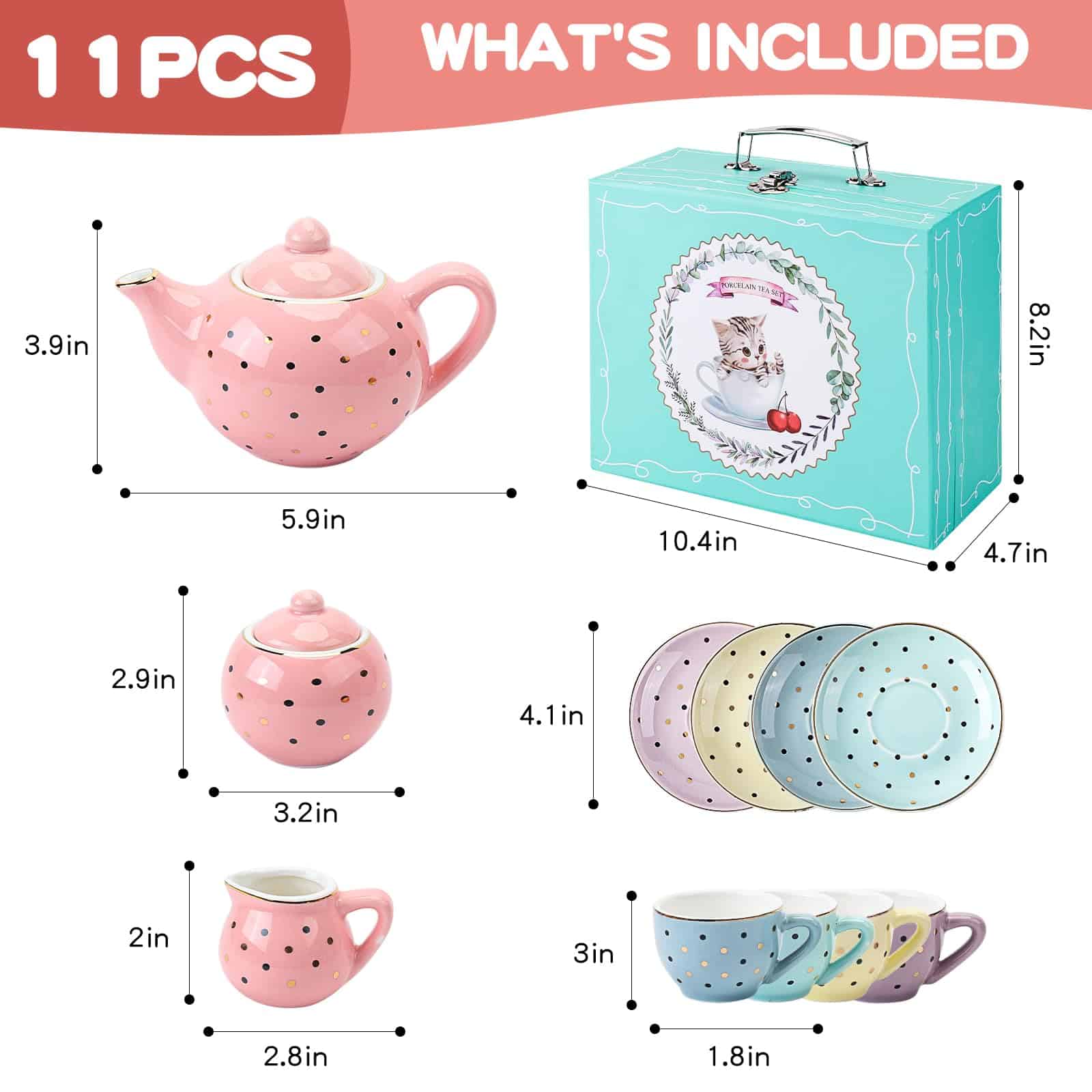 Set de Té para Niñas Porcelana - Juego de Té para Niñas con - Imagen 7