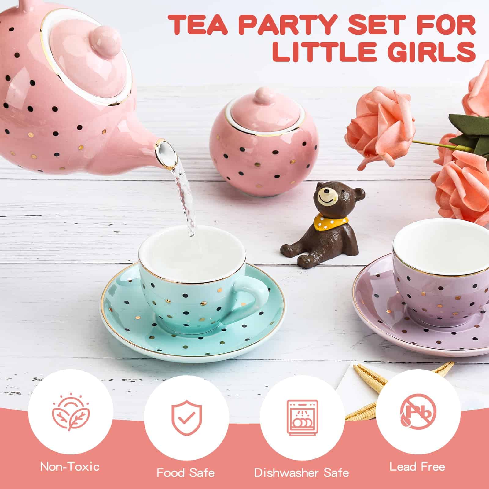 Set de Té para Niñas Porcelana - Juego de Té para Niñas con - Imagen 6