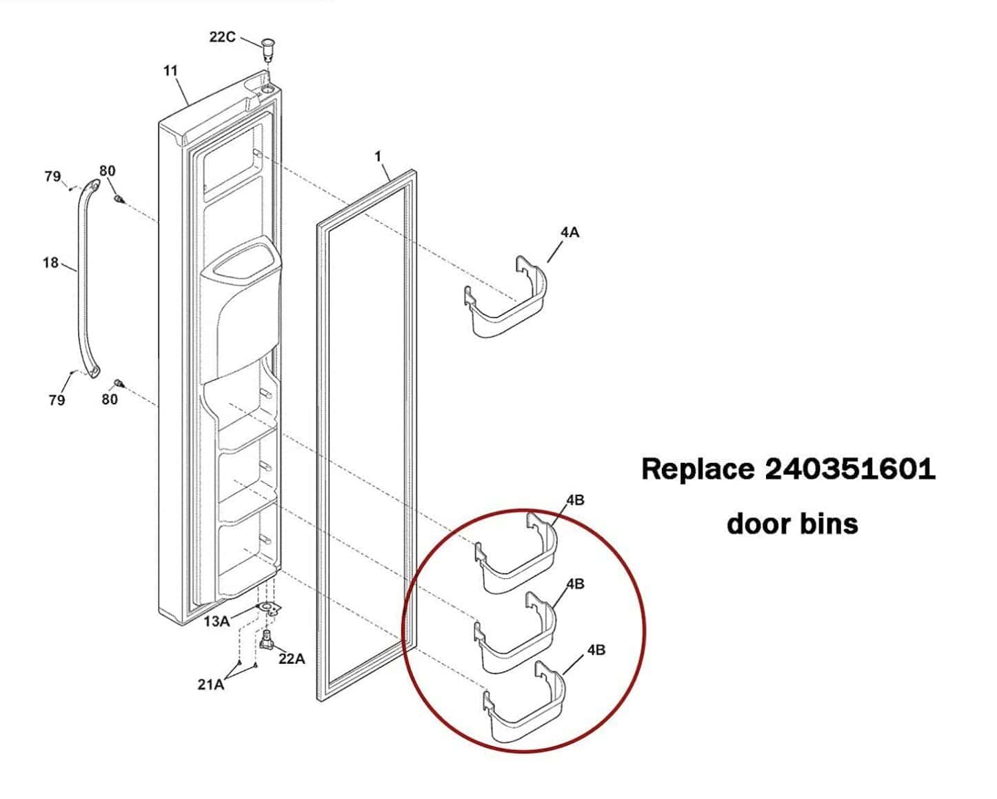 Repuesto TJPoto Nuevo #240351601 Puerta del Congelador - Imagen 6