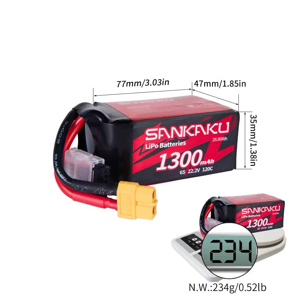 SANKAKU 2PCS Batería Lipo 1300mAh 6S 120C 22.2V Pack Blando - Imagen 5