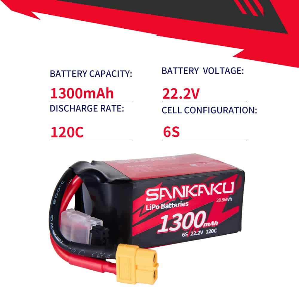 SANKAKU 2PCS Batería Lipo 1300mAh 6S 120C 22.2V Pack Blando - Imagen 3